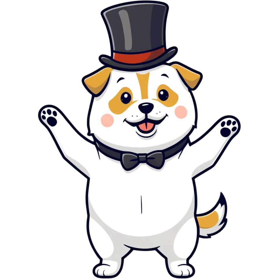 Fat dog with a top hat and a monocle dancing emoji