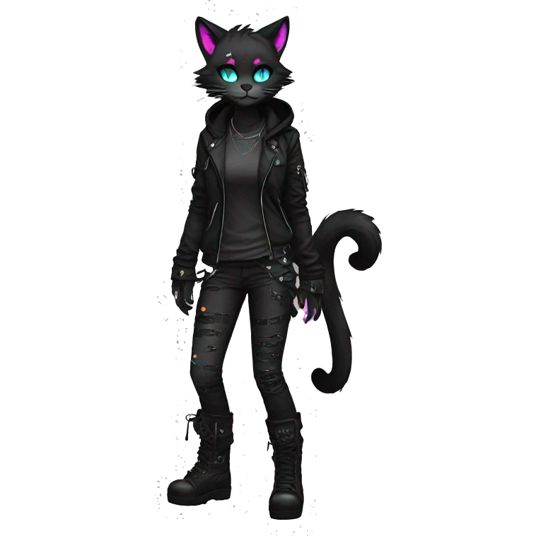 Edgy Shy Anthro cool pretty colorful dark cat-fursona techwear punk emoji