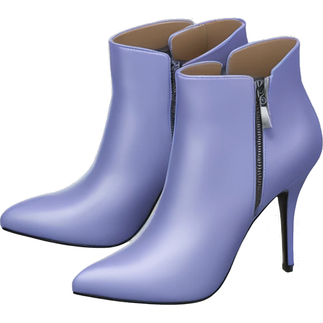 Realistic isolated top view of a pair of periwinkle zippered stiletto ankle bootie boots.  emoji
