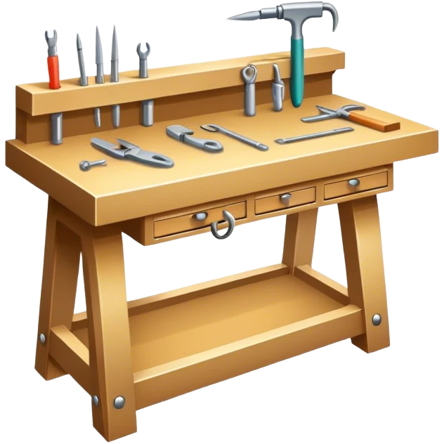 Jewelry art icon, one or two jewelry pieces (like a ring or pendant), visible tools like pliers, magnifying glass, and a workbench with materials, minimalistic style, clean lines, transparent background. emoji