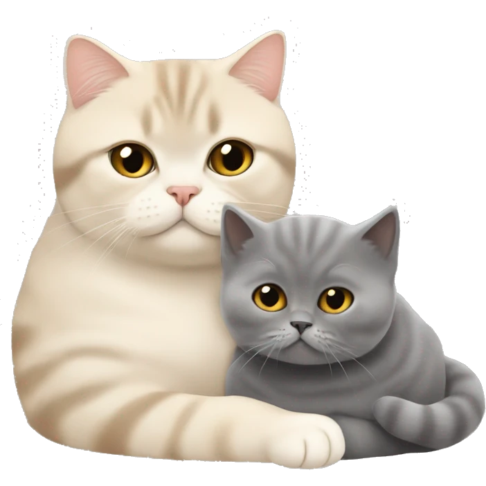 Beige British shorthair cuddling with a grey Scottish fold  emoji