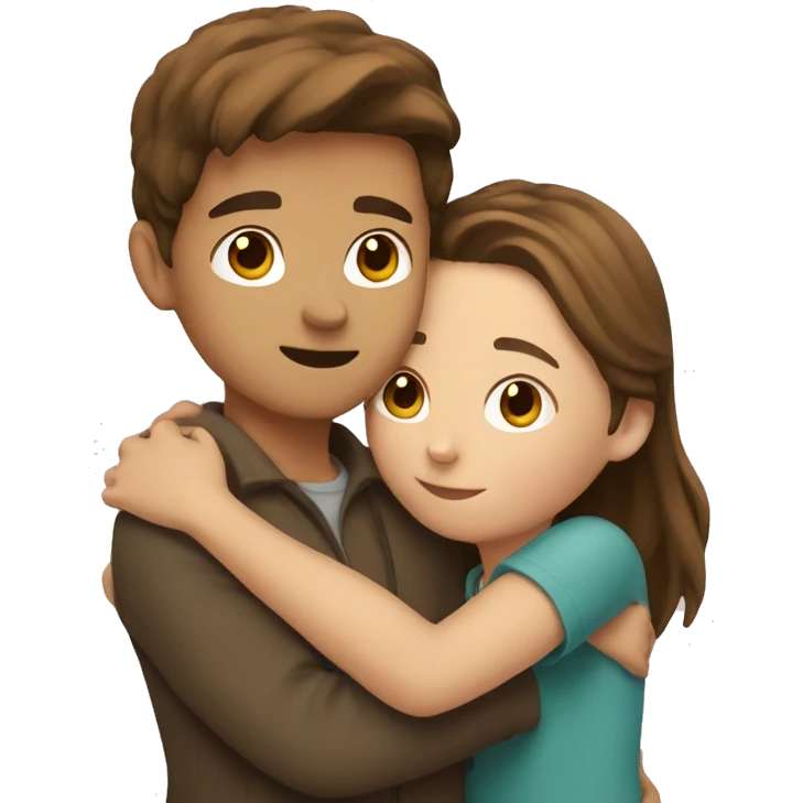 girl with brown hair hugging a boy with brown hair  emoji