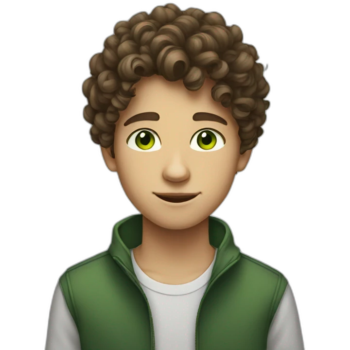 a boy teenager with curly brown hair and green eyes emoji