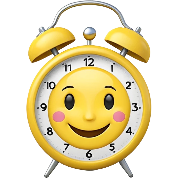 cute alarm clock with a happy face, energetic and positive, good morning emoji emoji