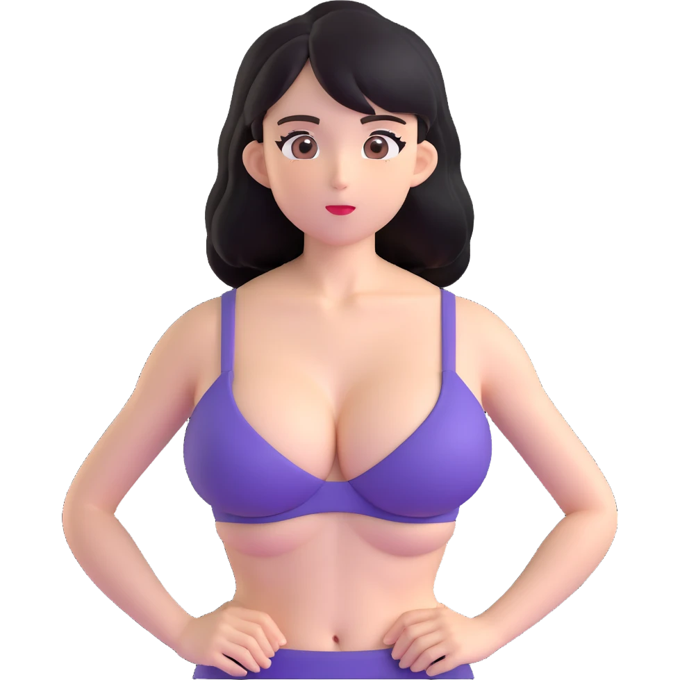 anime style woman with exaggerated proportions, large chest, wearing a bra emoji