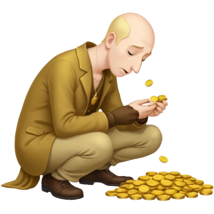 A hunched man with a greedy expression and a long nose counting his coins emoji