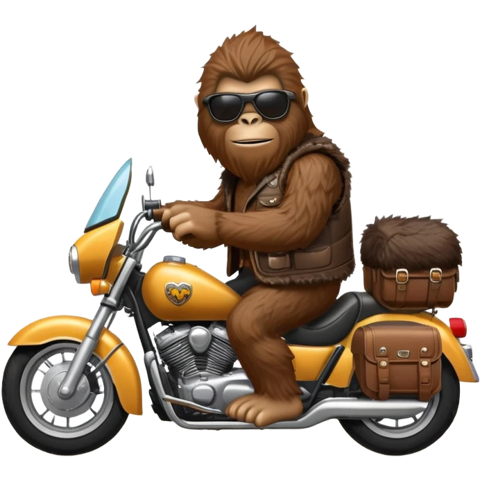 Bigfoot on motorcycle wearing sunglasses and vest  emoji