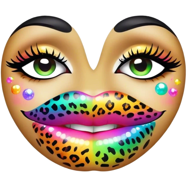 rainbow sparkled leopard print on lush, full lips. Lips only emoji