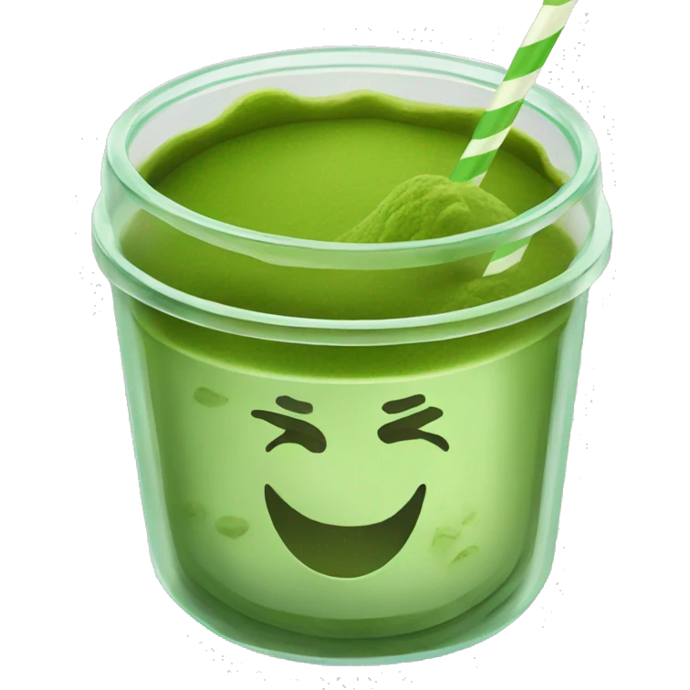 green matcha in a transparent container with a lid and straw emoji