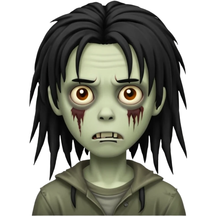 boy zombie with medium-long black dreads, emo shaggy hairstyle, dark spooky creepy expression emoji