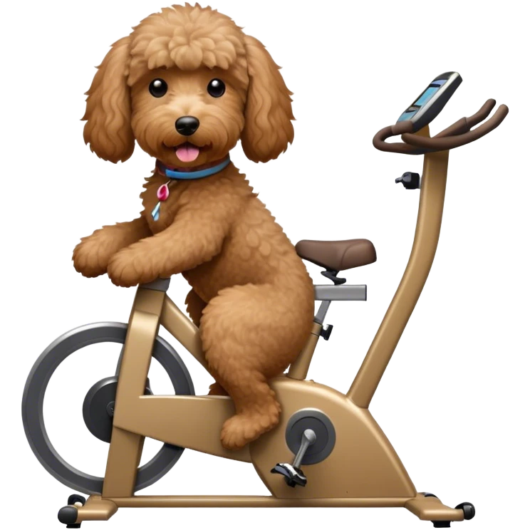 brown goldendoodle riding a spin bike emoji