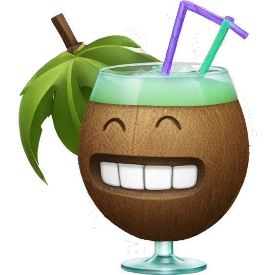 Coconut smiling and drinking cocktail  emoji