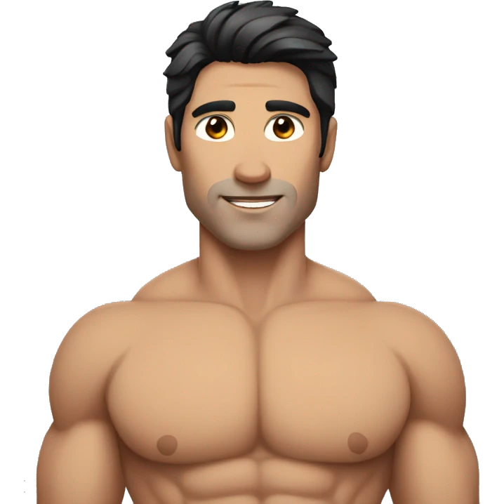 A grey muscular man with black hair emoji