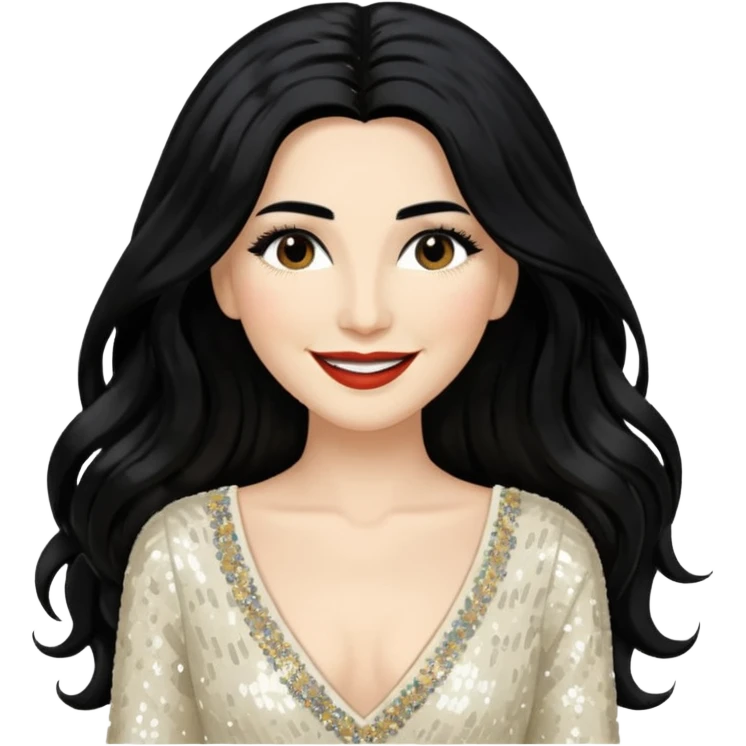 Conchita with long black hair, ivory sequin outfit emoji