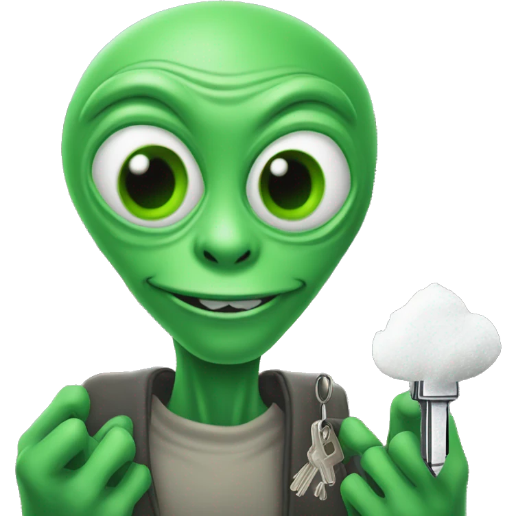 green alien with a mound of white powder in hand and house key in other  emoji