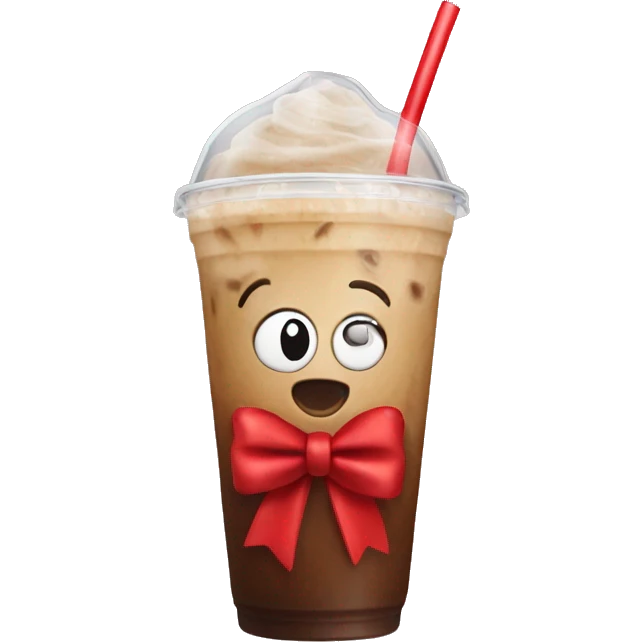 Iced coffee with red bow emoji