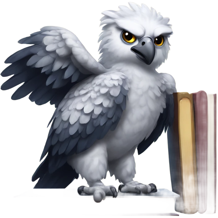Harpy eagle standing on textbooks emoji