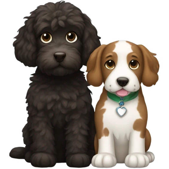 Tuxedo cat and brown labradoodle dog snuggling emoji