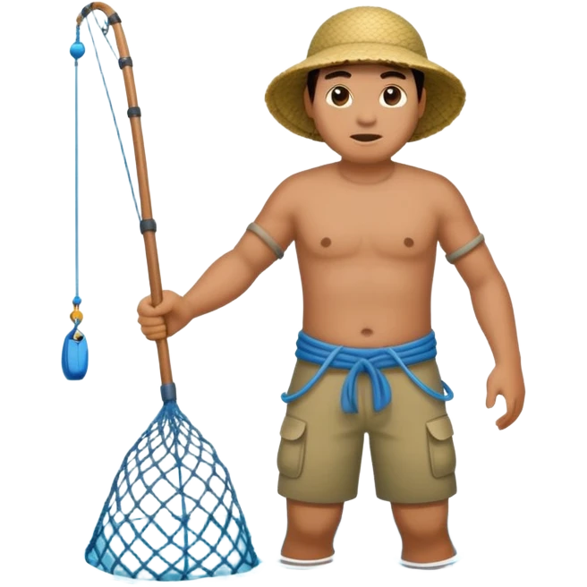 A Polynesian fisherman standing in the water fishing with a large net emoji