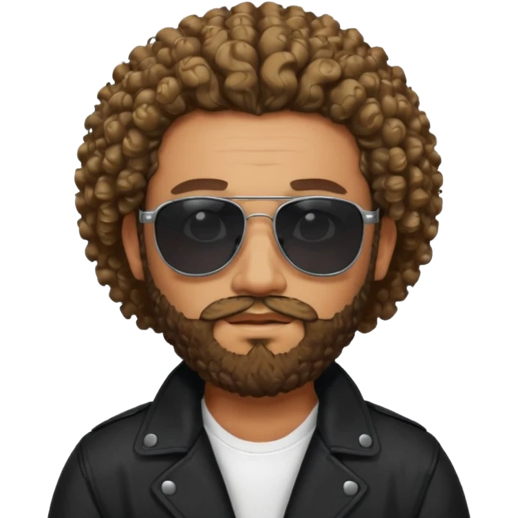 biker gang with black sunglass and rugged and bulky guy bearded curly hair black jacket one gay emoji