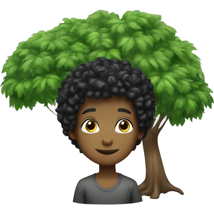 Black curly haired boy by tree emoji