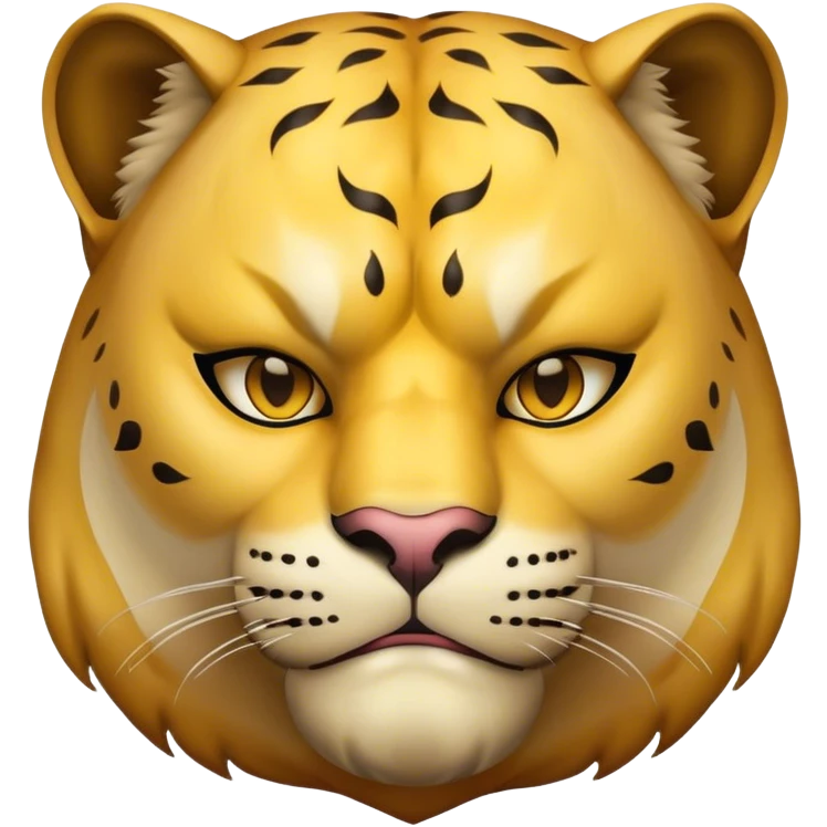 a fat man, with a vest,  wear half-face golden panther mask emoji