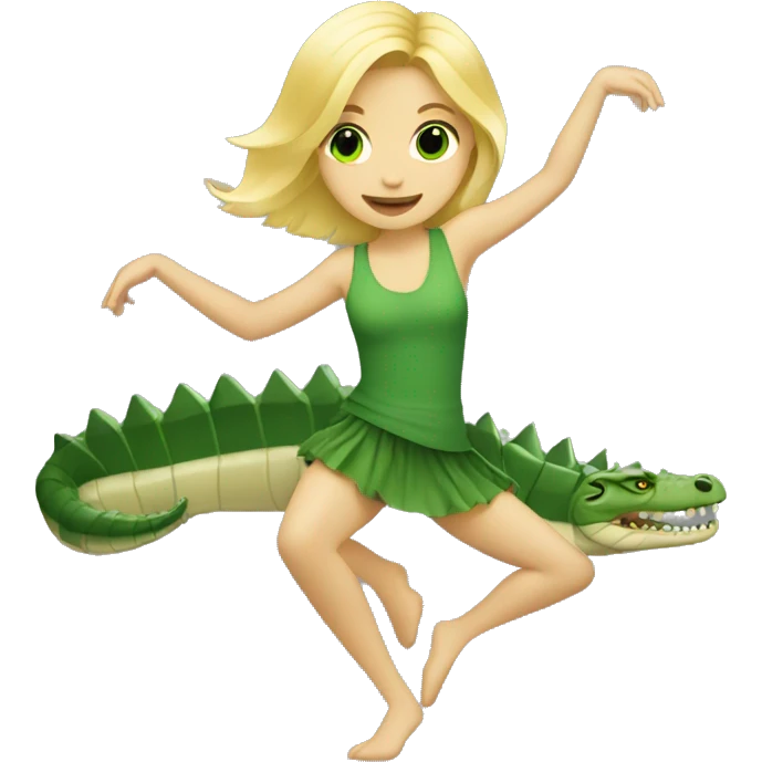 Blonde girl with green eyes dancing with crocodile  emoji