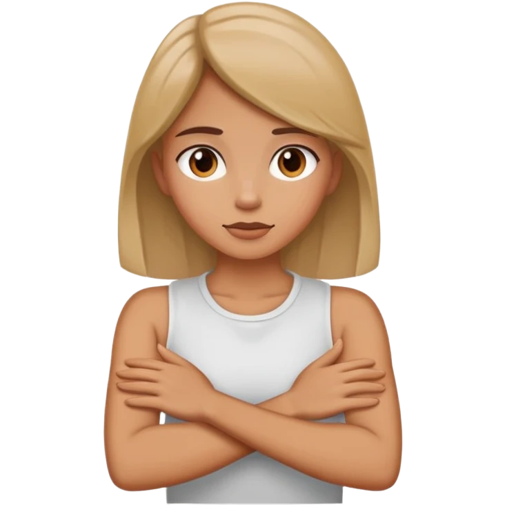 A girl with her arms crossed holding her neck  emoji