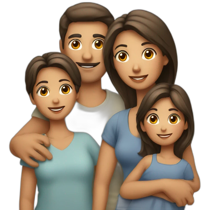 Familia de siete personas madre en padre tres chicas y dos chicos emoji