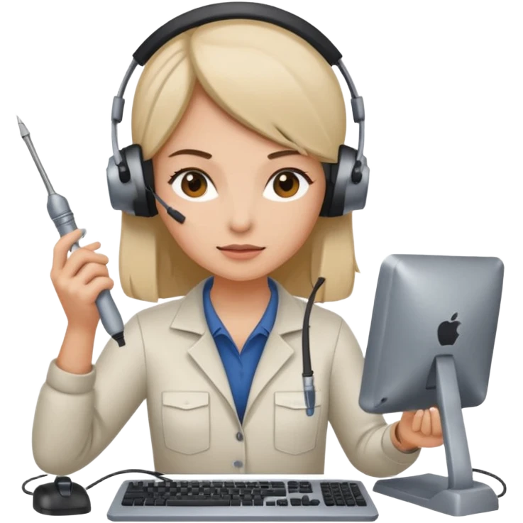 female computer technician fixing damaged computer emoji