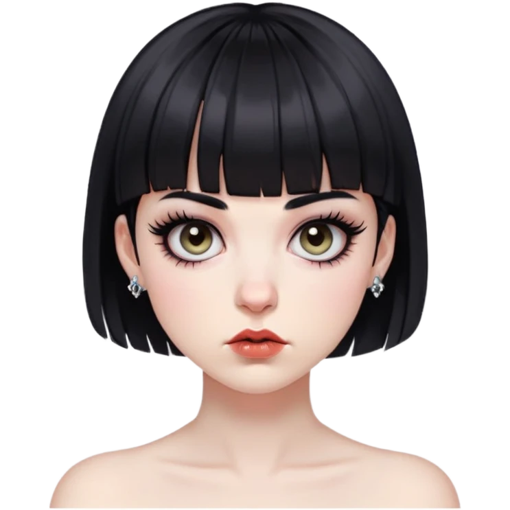 uma zombi com cabelo curto preto,franja curta,piercing nostril bolinha,e cílios grande emoji