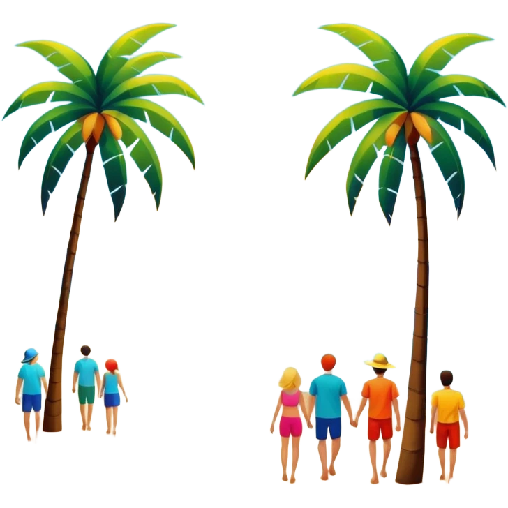 abstract art people on the beach with palm trees landscape  emoji