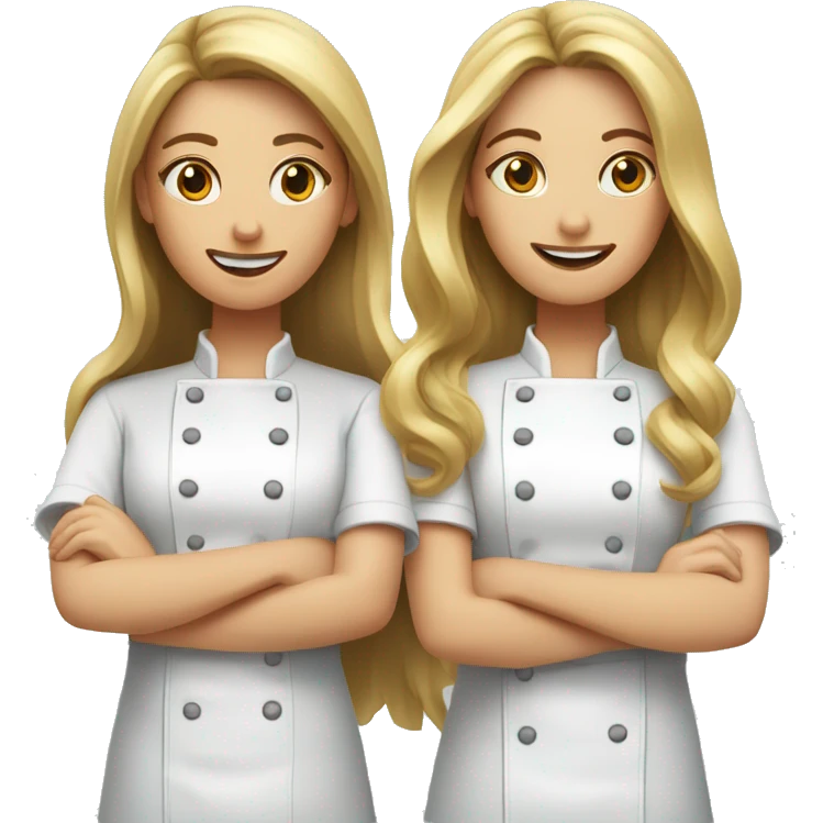 Two female cooks for a logo. The first one has long brown straight hair. The second one has long blonde wavy hair. emoji