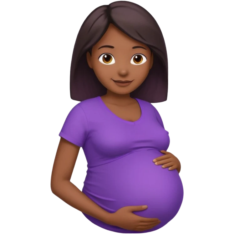 Dark brownskin woman with purple shirt, pregnant with head, neck and upper thorax only emoji