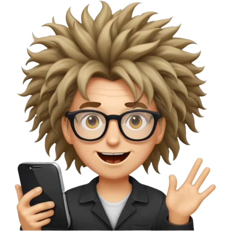 crazy programmer with wild hair, glasses, energetic expression, emoji style emoji