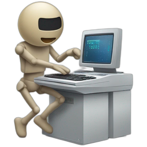 Anthropomorphic computer with arms and legs doing something random emoji