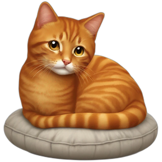 Chat roux sur un coussin emoji