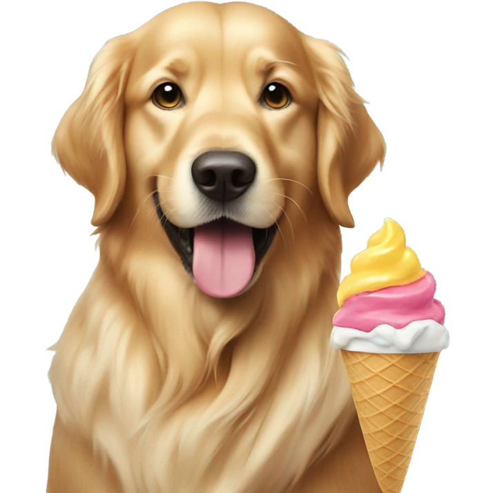 Golden retriever eating ice cream emoji