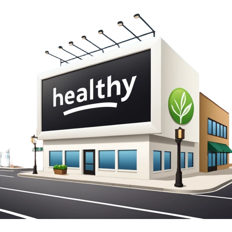 make a billboard on top of a healthy restaurant building written on it "healthy"  emoji