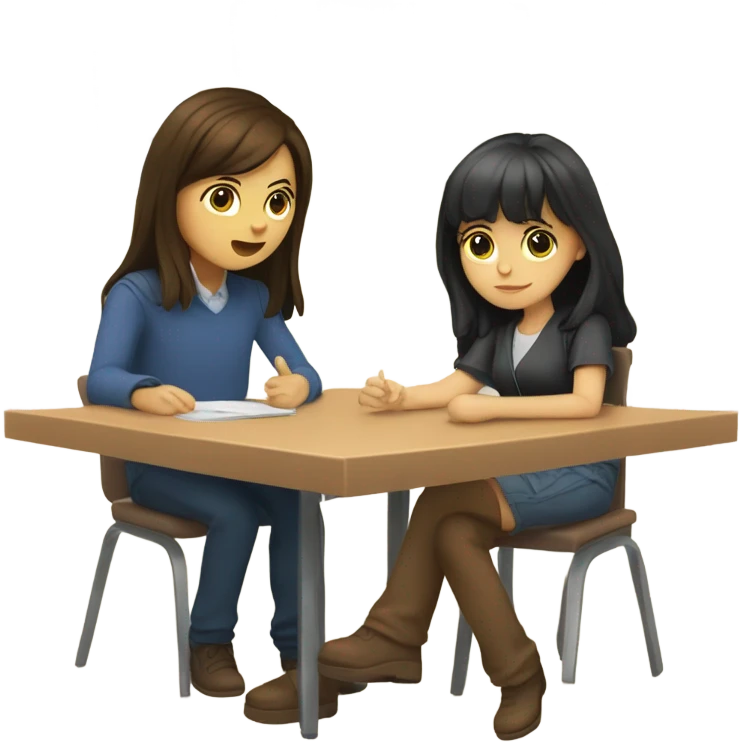 Brunette girl with bangs and brunette boy doing calculus emoji