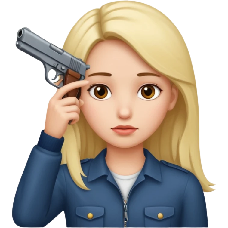 Girl holding a gun hand to head not real gun emoji