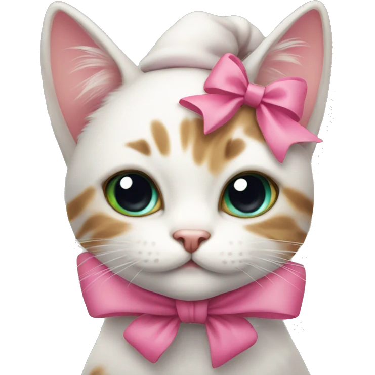 Cute Christmas cat with a pink bow on ear emoji