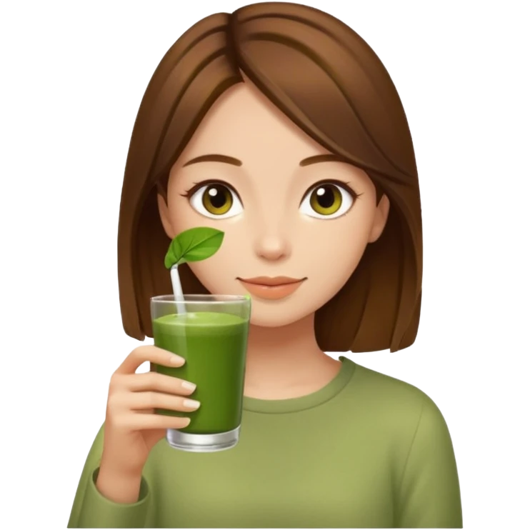 girl with brown hair drinking a glass of matcha emoji