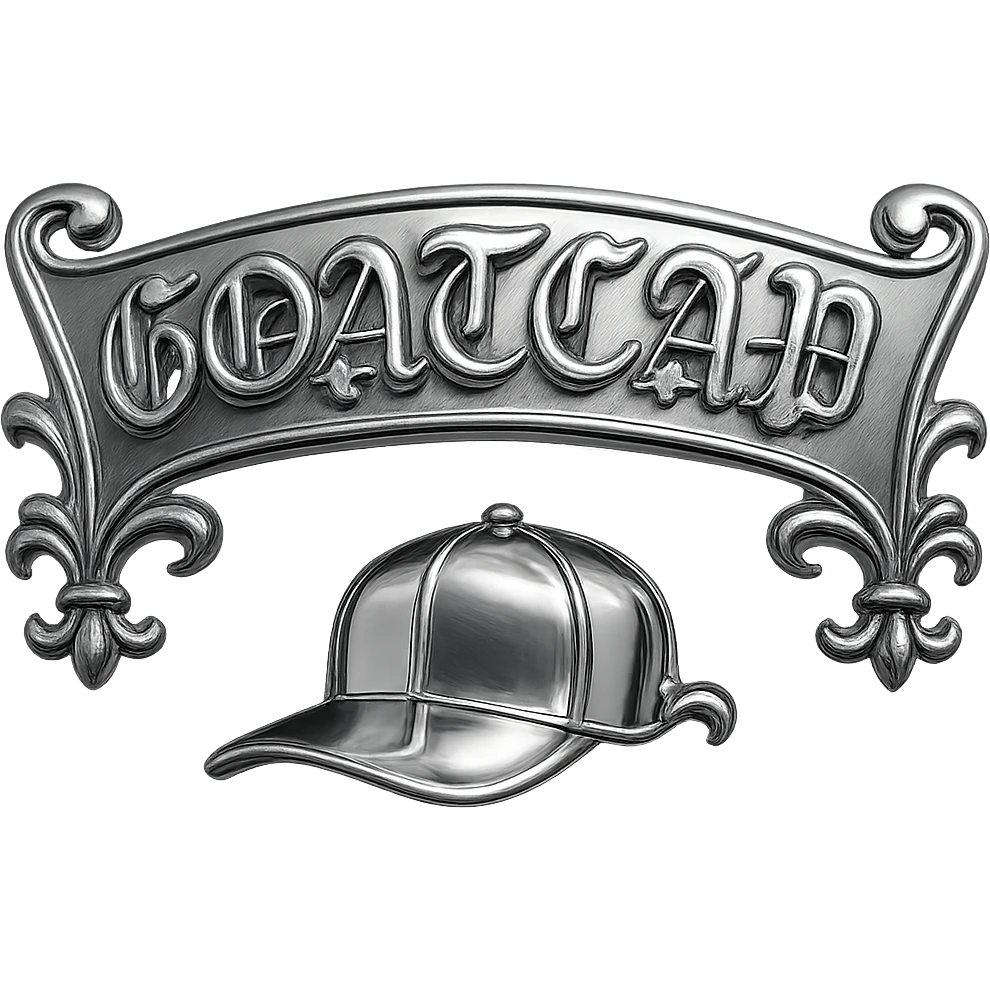 Add a cap graphic in the same Chrome Hearts style, with metallic chrome effects, gothic details, and ornate embellishments, keeping the '60ATCAP' text and overall look. emoji