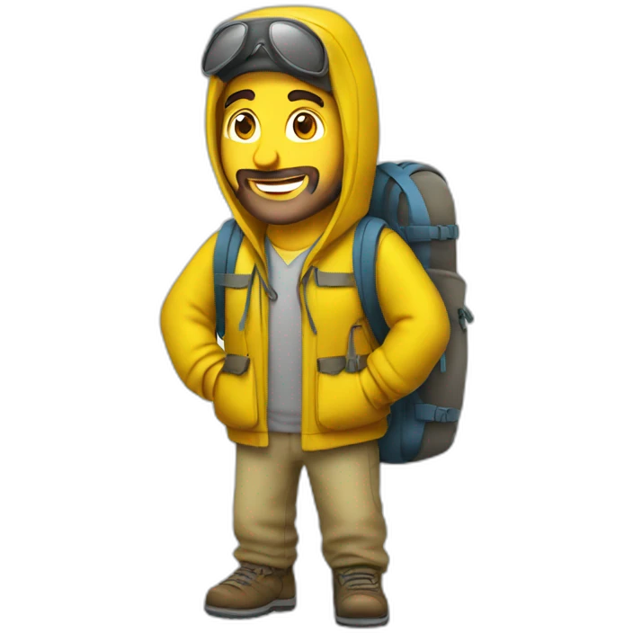 Armenian tourist men in yellow clothing with the rucksack emoji