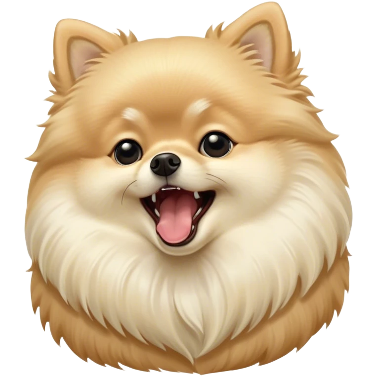 Cinematic Cute Yawning Cream Pomeranian Portrait Emoji, Head tilted slightly with a dramatic, wide-open yawn, showcasing a soft, fluffy cream Fur with gentle highlights, floppy ears slightly drooping, round dark eyes barely open in drowsy contentment, Simplified yet irresistibly adorable features, highly detailed, glowing with a soft, cozy glow, high shine, relaxed yet expressive, stylized with a touch of whimsy, bright and endearing, soft glowing outline, capturing the essence of a sleepy yet affectionate companion, so drowsy it feels like it could stretch right out of the screen and curl up for a nap! emoji