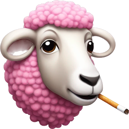 A pink sheep with a cigarette in its mouth emoji