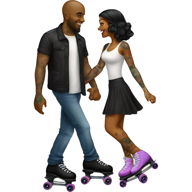 Romantic roller skating date for beautiful tattooed couple emoji