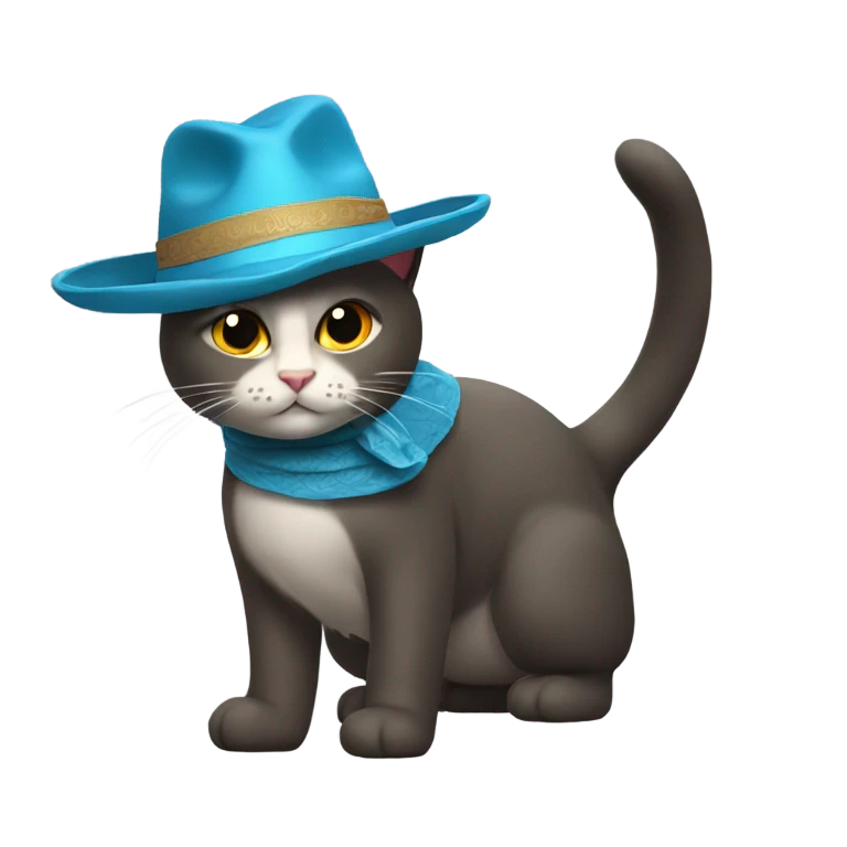un gato con sombrero y un moño emoji