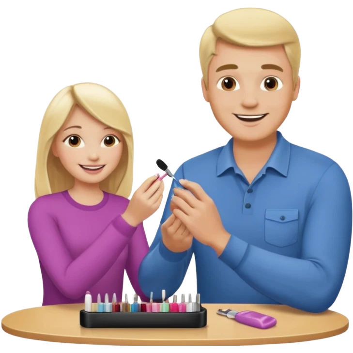 blonde daughter gives blonde dad a manicure emoji